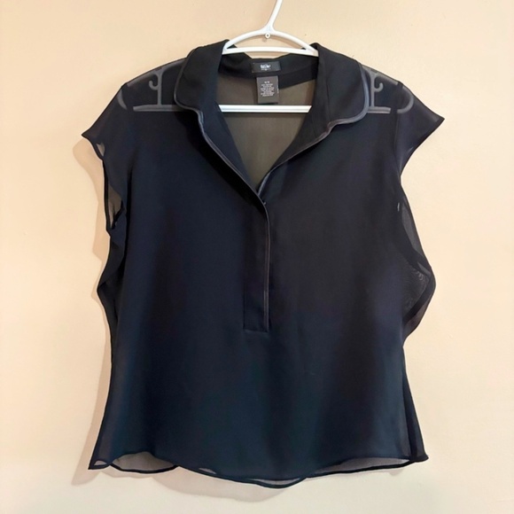 Vintage Y2K Mossimo Sheer Black Cap Sleeve Blouse Black Satin Trim - Picture 1 of 12